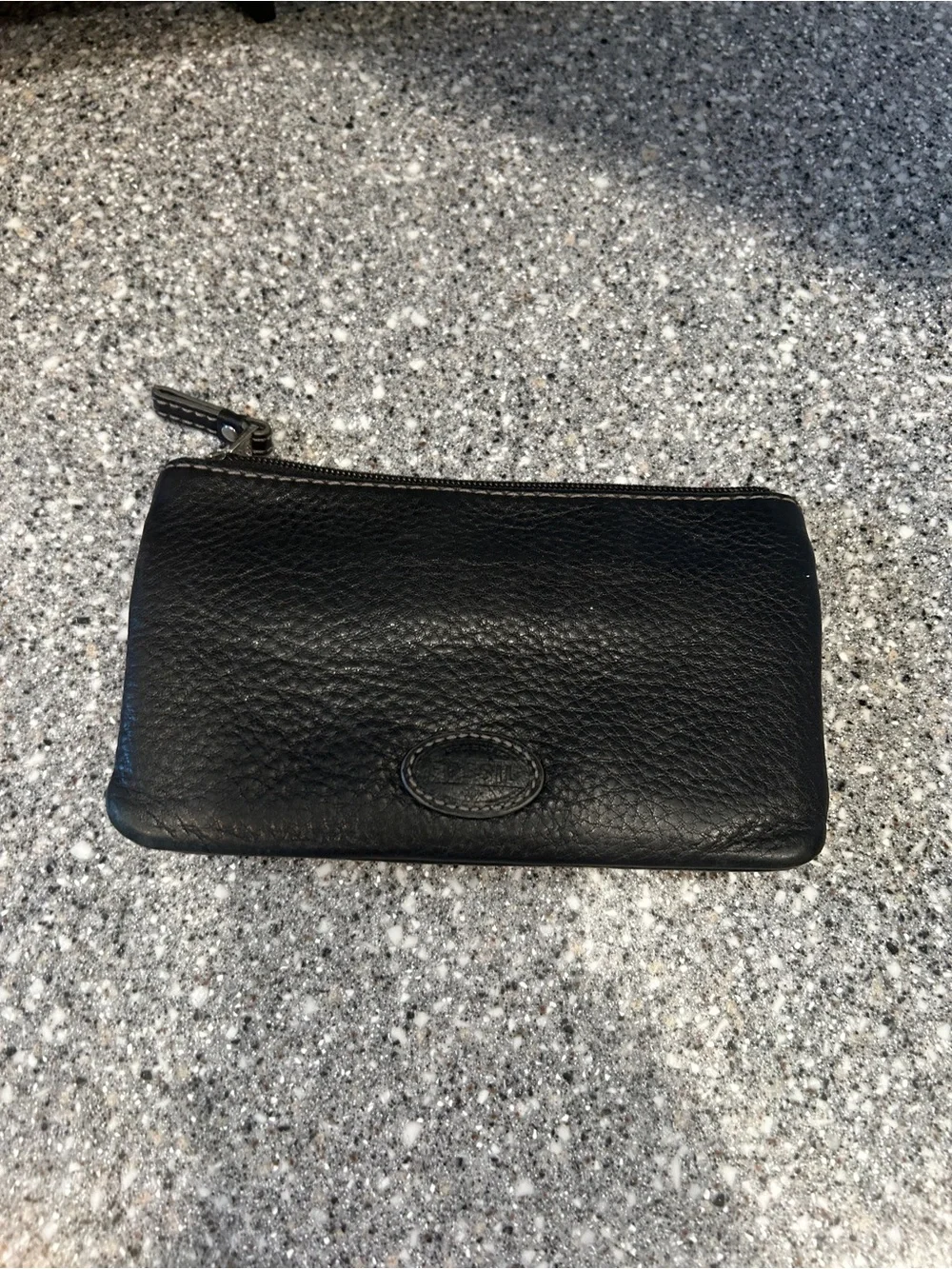 Vintage Pebbled Fossil Black Leather Zip Wallet Pouch